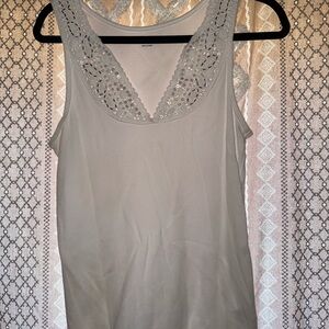 New York & Company White Tank Top with Lace Detail